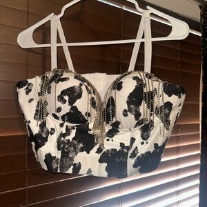 Black and White Embellished Bustier Crop Top